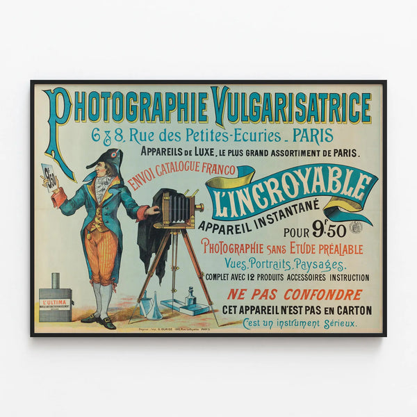 Vintage Poster Photography Vulgarizer Old Camera — framed artwork on a wall