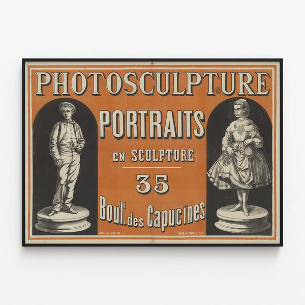 Vintage Poster Photosculpture Portraits in Sculpture 35 Boulevard des Capucines — framed artwork on a wall