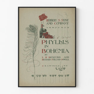 Vintage poster Phyllis in Bohemia with peacock feather and puppet