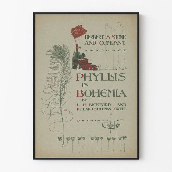 Vintage poster Phyllis in Bohemia with peacock feather and puppet