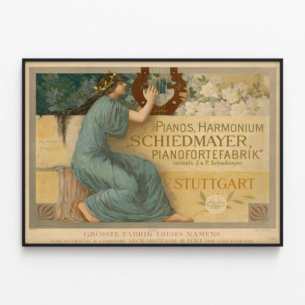 Vintage poster of pianos and harmonium Schiedmayer - Musical wall decoration — framed artwork on a wall