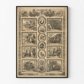 Decorative poster Pictorial Pilgrim's Progress - Classic black and white illustrations