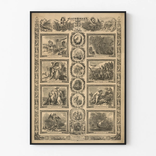 Decorative poster Pictorial Pilgrim's Progress - Classic black and white illustrations