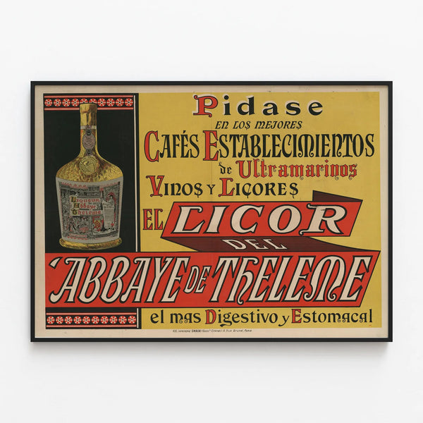 Vintage Poster of El Licor de l'Abbaye de Theleme - Retro Wall Decoration — framed artwork on a wall