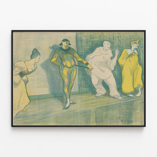Vintage Costume Theater Scene Artistic Poster — framed artwork on a wall