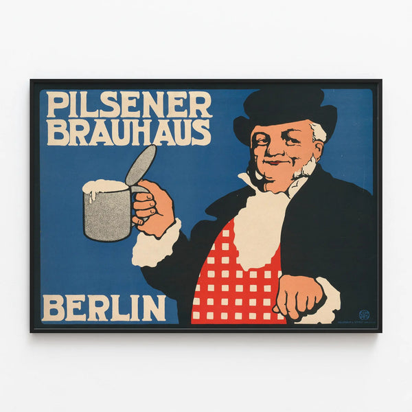Vintage poster of Pilsener Brauhaus Berlin for wall decoration — framed artwork on a wall