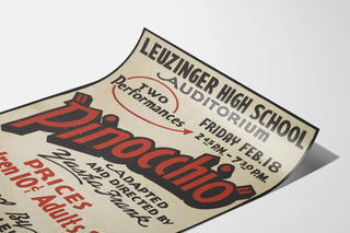 Vintage Pinocchio poster for school performance Leuzinger High School