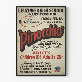 Vintage Pinocchio poster for school performance Leuzinger High School