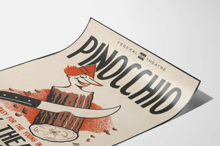 Vintage theater poster Pinocchio graphic art style