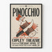 Vintage theater poster Pinocchio graphic art style