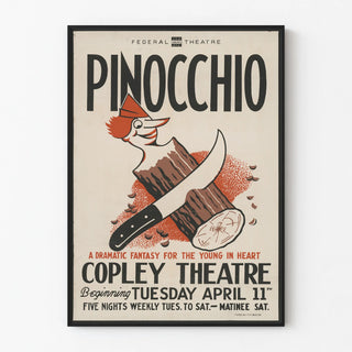 Vintage theater poster Pinocchio graphic art style