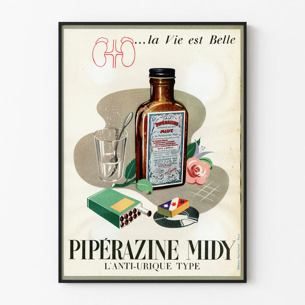 Vintage Poster Pipérazine Midy Anti-Urinary for Wall Decoration