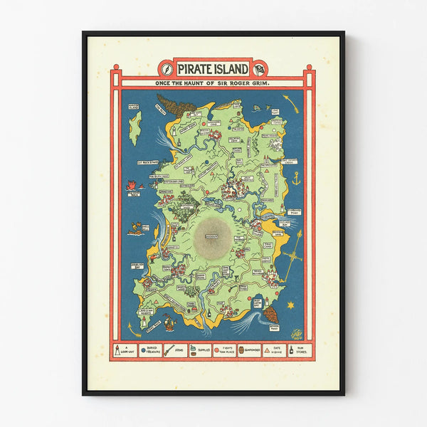 Pirate Island Map Poster - Vintage Wall Decoration