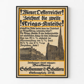 Vintage poster for the second war bond issue with a view of Stephansplatz