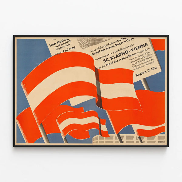 Vintage festival poster with flags for Volksstimmefest 1946 — framed artwork on a wall
