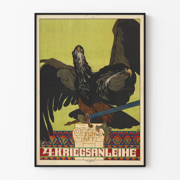 Vintage poster of the 4th War Loan with eagle and sword