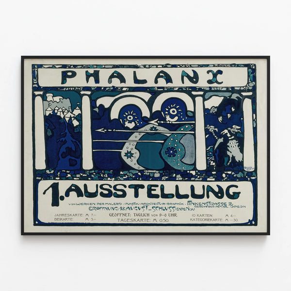 Artistic exhibition poster Phalanx - Vintage wall decoration poster — framed artwork on a wall