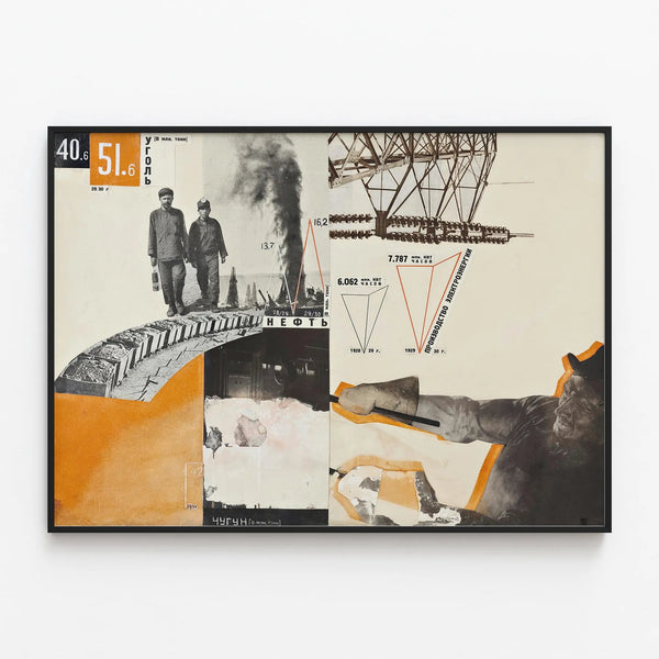 Vintage Industrial Collage Art Poster — framed artwork on a wall