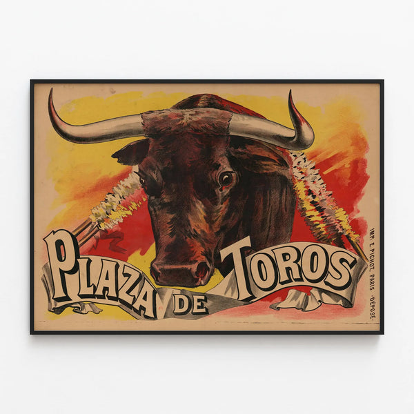 Vintage Plaza de Toros decorative poster — framed artwork on a wall
