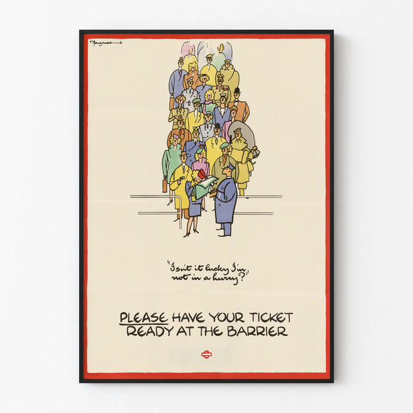 Vintage poster 'Please Have Your Ticket Ready at the Barrier' – Playful and retro wall decoration