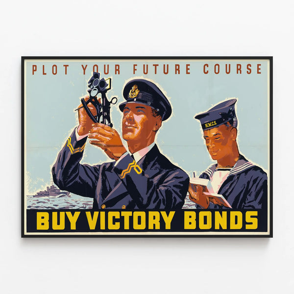 Vintage military marine poster Buy Victory Bonds — framed artwork on a wall