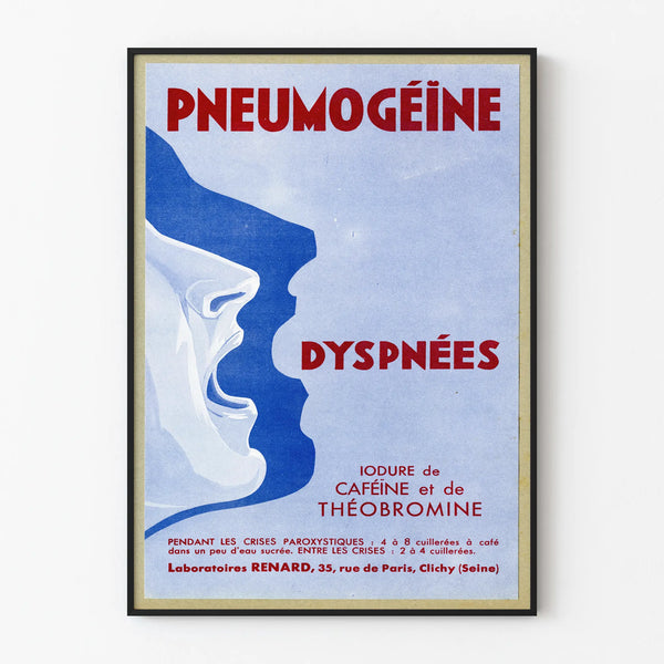Vintage Pneumogéine advertising poster - Retro medical wall decoration