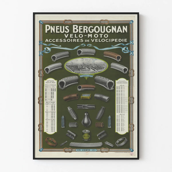Vintage Poster for Bergougnan Tires Bicycle Motorcycle Cycling Accessories