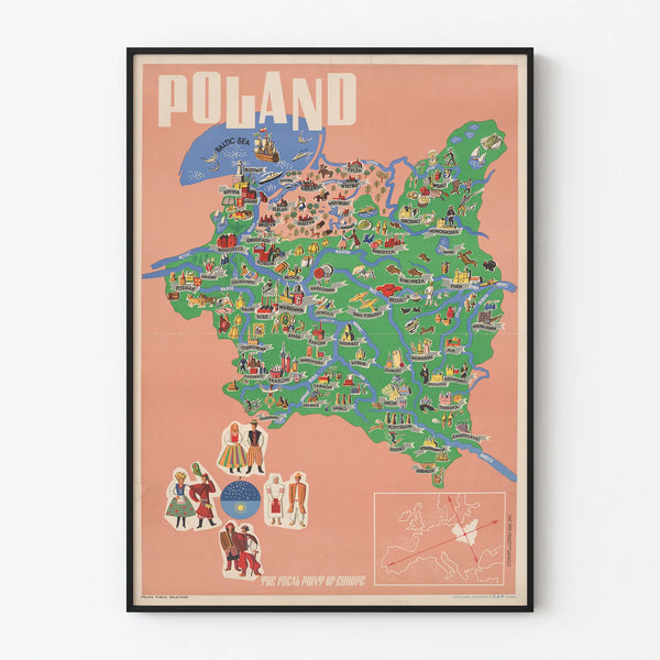 Illustrated Map Poster of Poland - Vintage Wall Decoration Europe