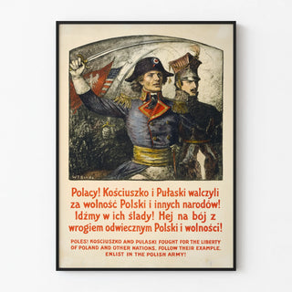 Historical Polish military propaganda poster of Kosciuszko and Pulaski