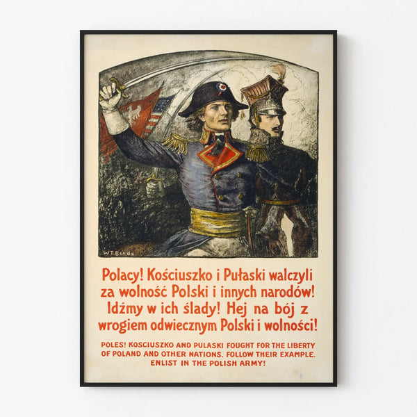 Historical Polish military propaganda poster of Kosciuszko and Pulaski