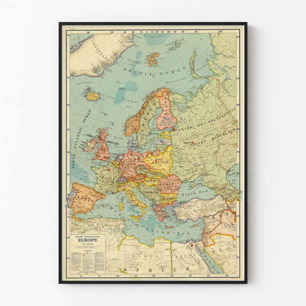 Vintage Europe Political Map Poster