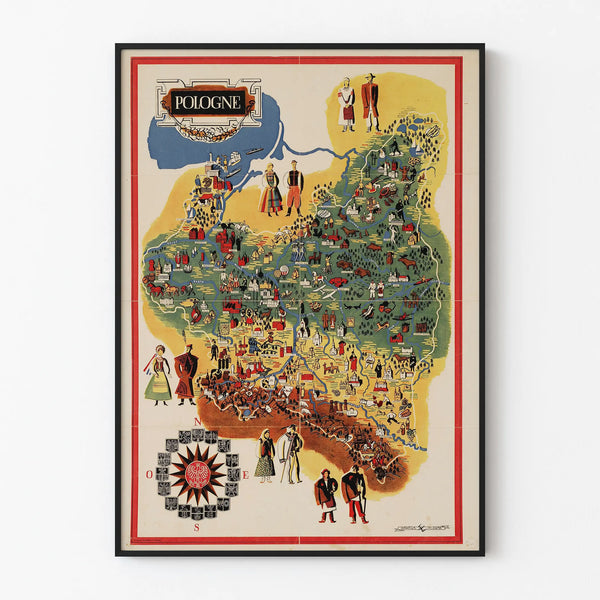Illustrated Poster of Poland with Traditional Costumes and Regional Symbols