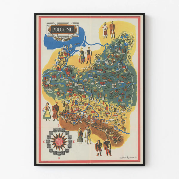 Traditional Illustrated Map Poster of Poland Vintage