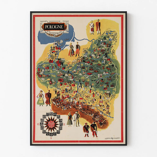 Vintage poster of the illustrated map of Poland - cultural wall decoration