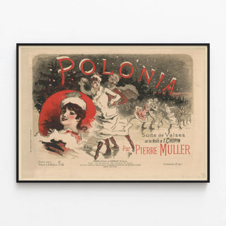 Vintage Poster Polonia Suite of Waltzes on Motifs by F. Chopin by Pierre Muller — framed artwork on a wall