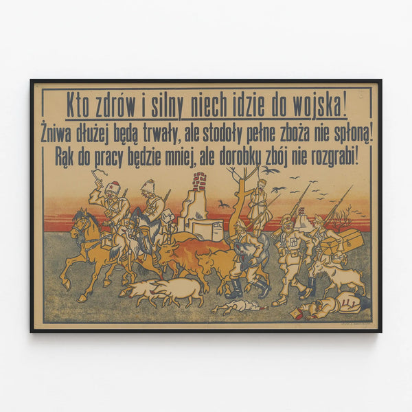 Polish propaganda poster from the Polish-Bolshevik war — framed artwork on a wall