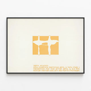 Minimalist abstract orange and white poster for wall decoration — framed artwork on a wall