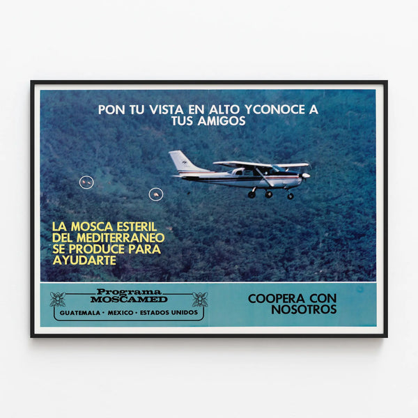 Vintage Poster Program Moscamed Guatemala Mexico United States — framed artwork on a wall