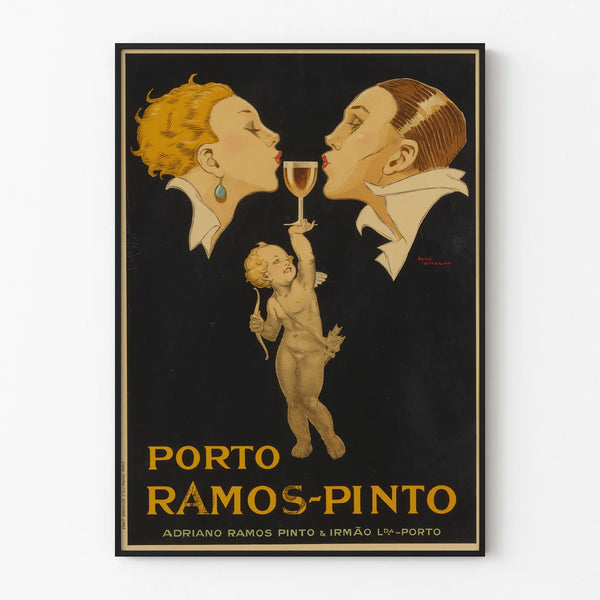 Vintage Porto Ramos-Pinto Poster with Cupid and Elegant Portraits