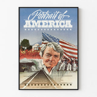 Portrait of America poster with American flag and historic landscape