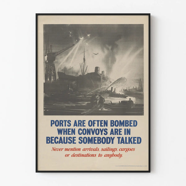 Vintage wall poster on convoy protection at port