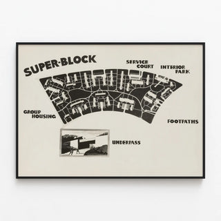 Urban Planning Super-Block Map Poster for Wall Decoration — framed artwork on a wall