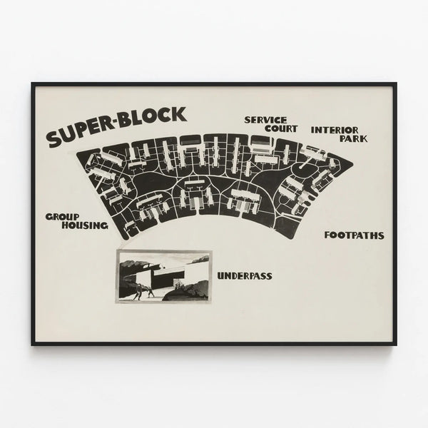 Urban Planning Super-Block Map Poster for Wall Decoration — framed artwork on a wall