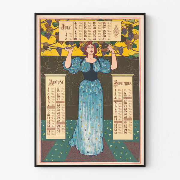 Vintage calendar poster 1897 - July, August, September
