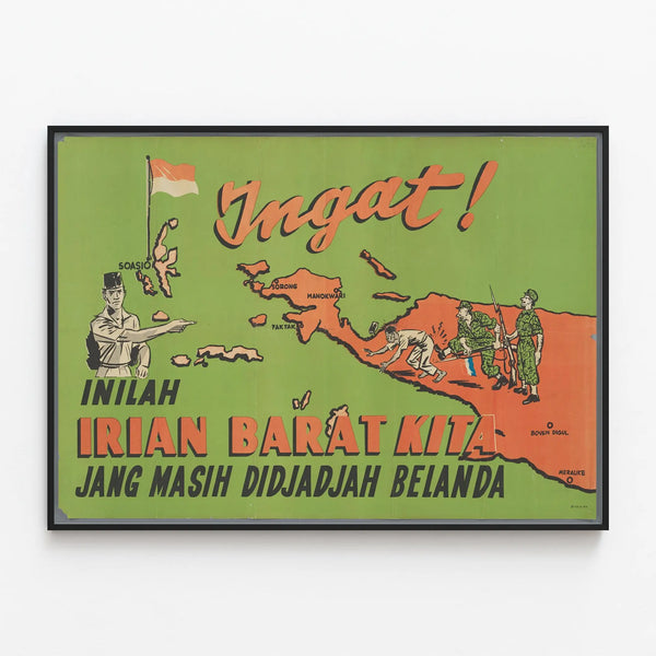 Vintage Irian Barat Poster - Indonesian Historical Map — framed artwork on a wall
