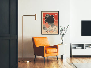 Vintage poster of Le Chat Noir with a feminine silhouette and a floral hat