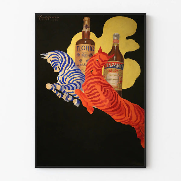 Vintage Decorative Poster Florio and Cinzano with Horses in Bright Colors