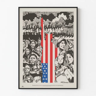 Decorative poster combining Inuit and Vietnamese with the American flag