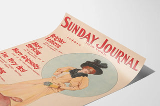 Vintage poster of Sunday Journal with an elegant woman holding a flower