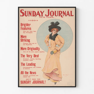 Vintage poster of Sunday Journal with an elegant woman holding a flower